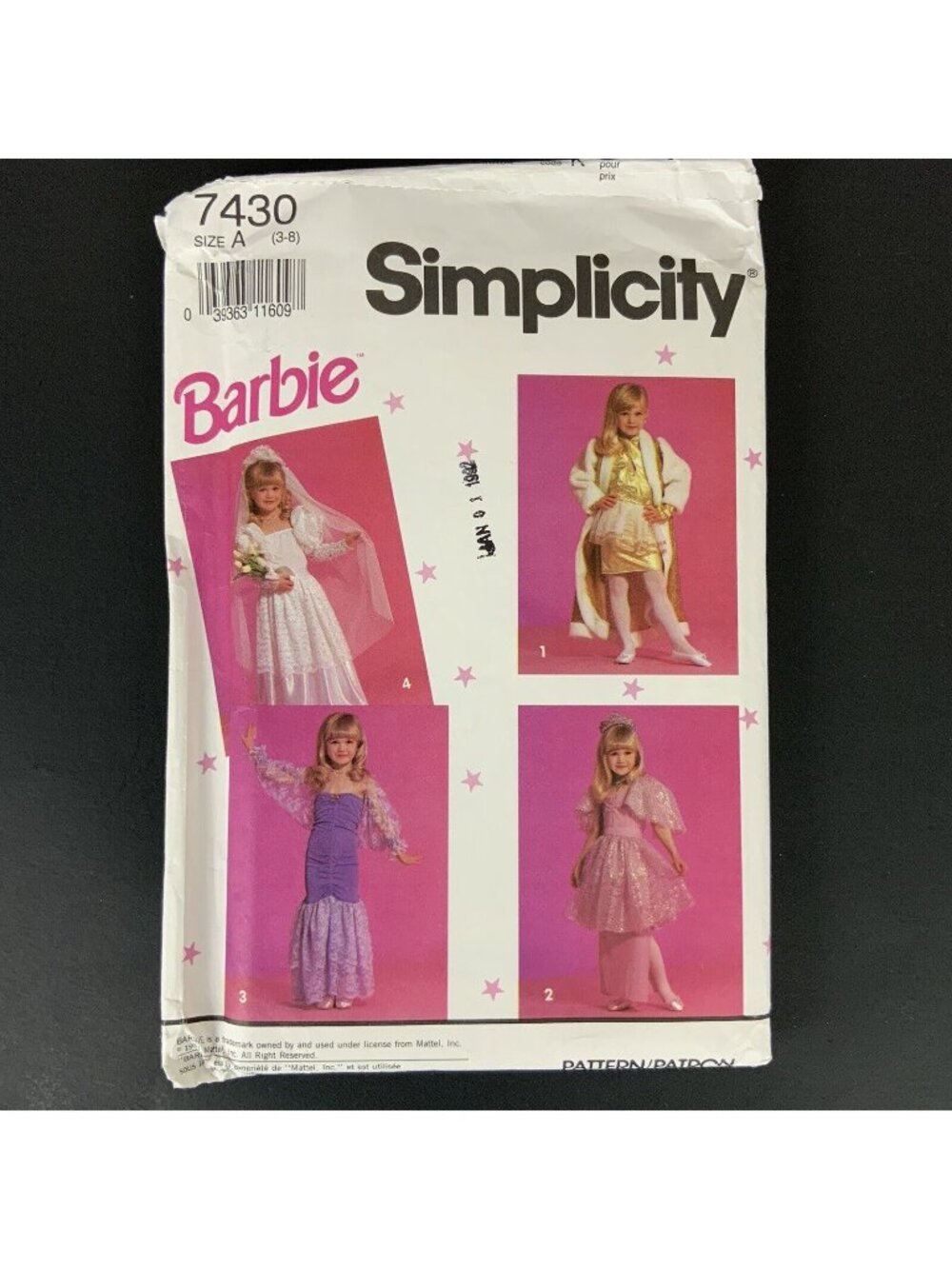 Simplicity 7430 Little Girls Barbie Costumes Sewing Pattern Size 3-8 Uncut